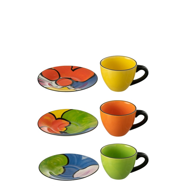 Комплект от 3 порцеланови чаши за кафе в различни и живи цветове