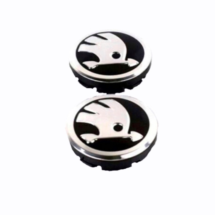 Set 2 capace roti, 65mm Skoda, negru, crom pentru jante din aluminiu