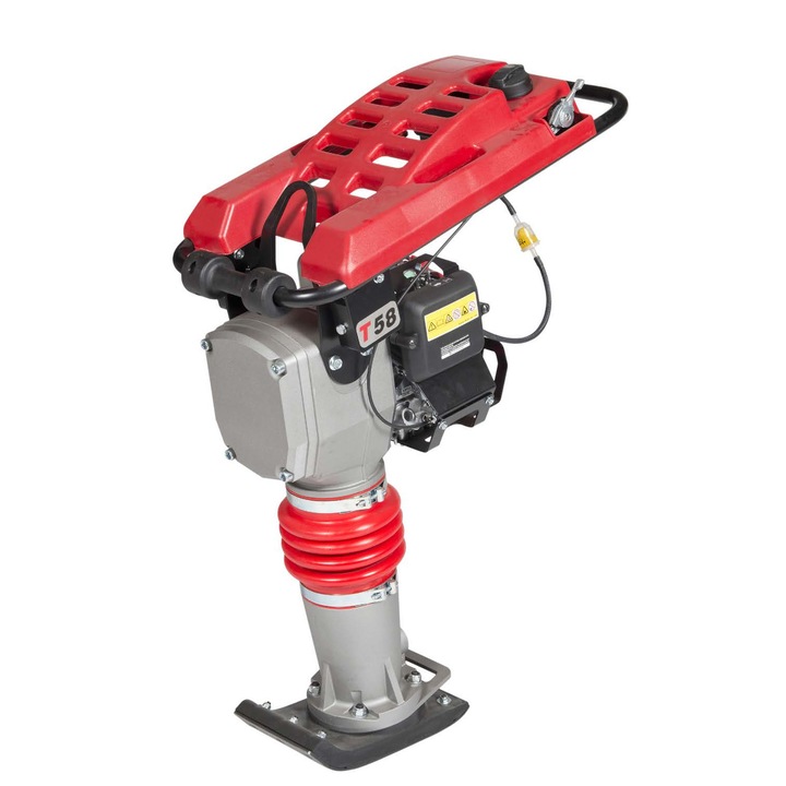Benzines tömörítő, SWEPAC T58, tömeg 58 kg, teljesítmény 3,6 LE, ütőerő 16 kN, munkaszélesség 190 mm, Honda GXR120 motor