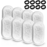 Set 16 filtre de rezerva pentru dispenser de apa, tip adapator fantana pentru pisici si caini Elindor Inox, purificare, carbon activ, elimina eficient impuritatile si firele de par, 8 filtre de bumbac si 8 bureti prefiltranti