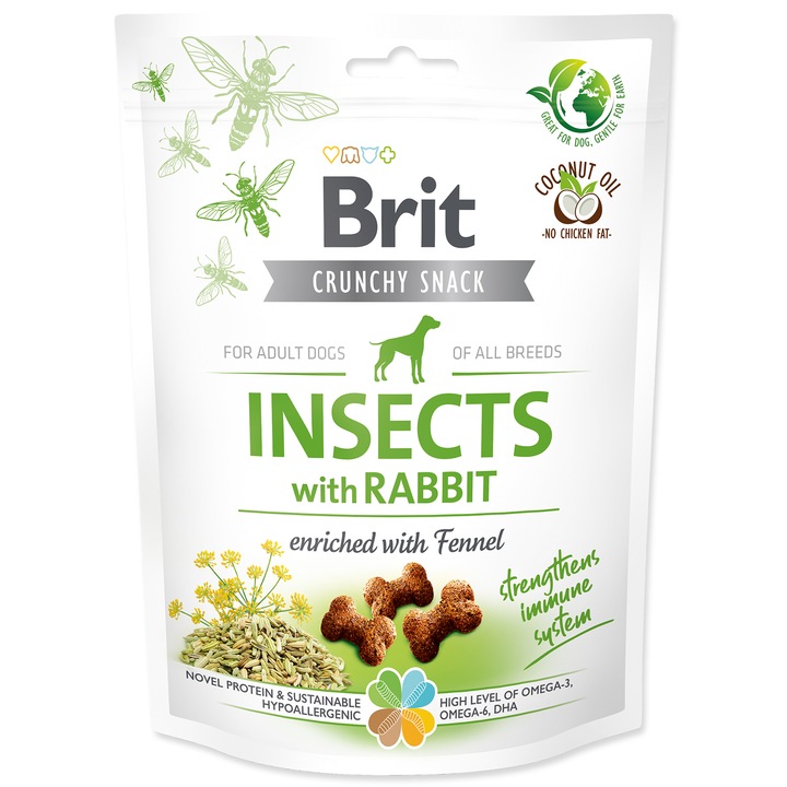 Brit Care Dog Crunchy Cracker. Insecte cu Iepure imbogatit cu Fenicul 200 g