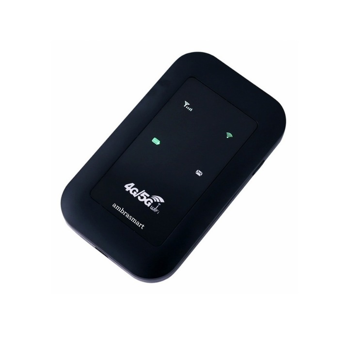 Ambra Smart WIFI zseb modem, 4G/5G, akkumulátorral és 1/3/5/40 kártya foglalattal, hordozható, több csatlakozás, fekete