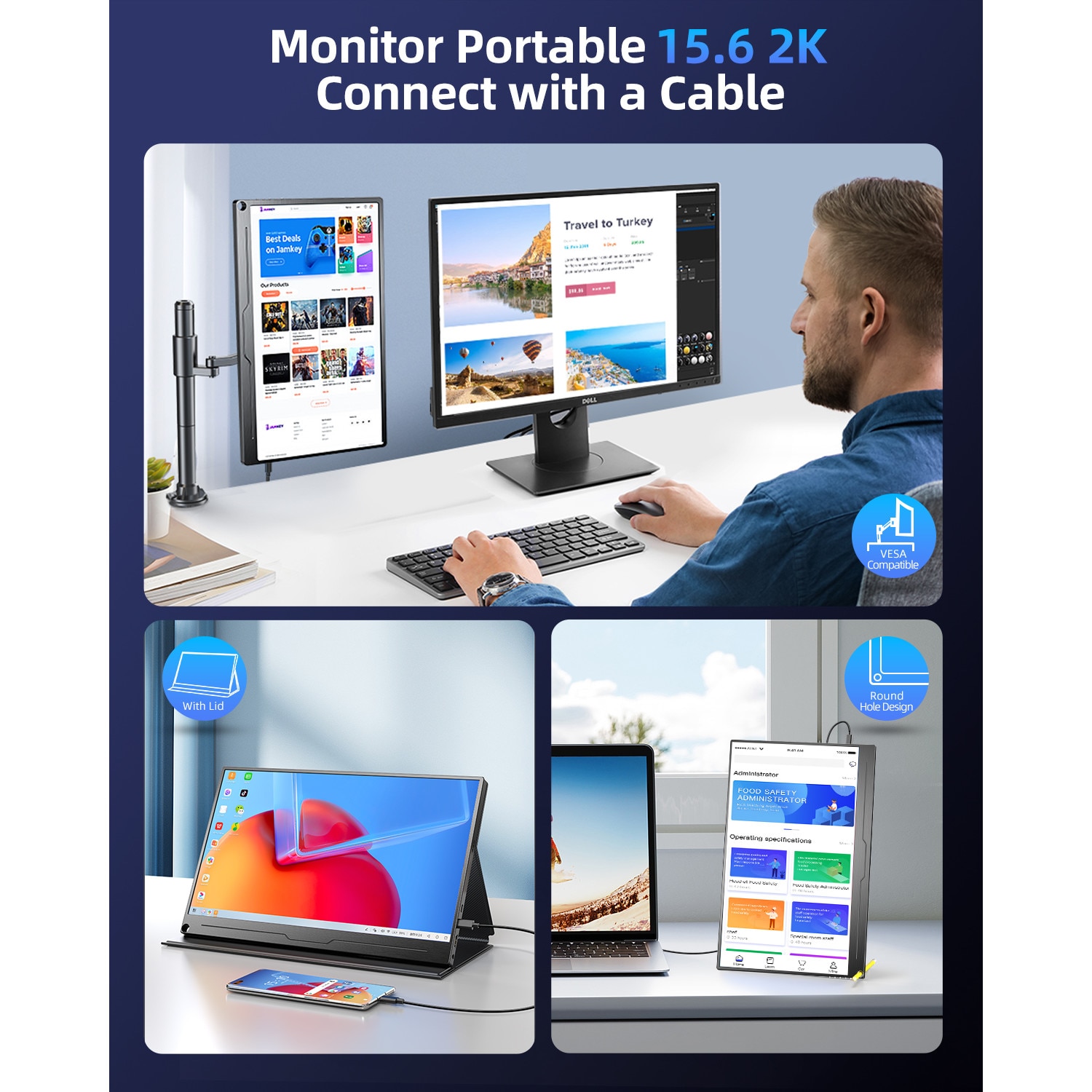 Monitor portabil, UPERFECT, 2560 x 1600, Monitor pentru jocuri, 16