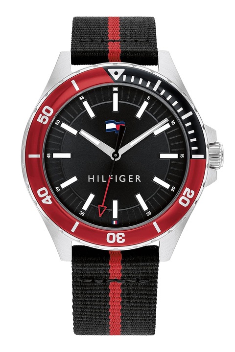 Tommy Hilfiger, Rozsdamentes acél kvarc karóra, Ezüstszín, Fekete, Piros