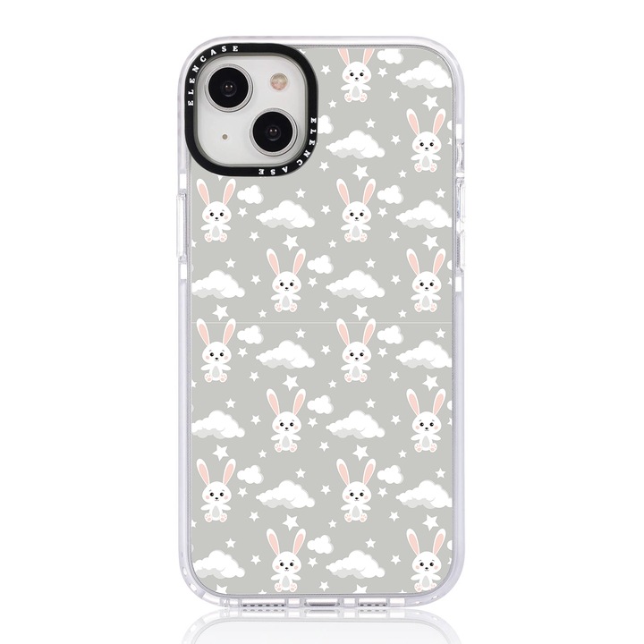 Husa de Protectie, Pentru Apple iPhone 14, Elen Case Baby Rabbits cu Rama Alba