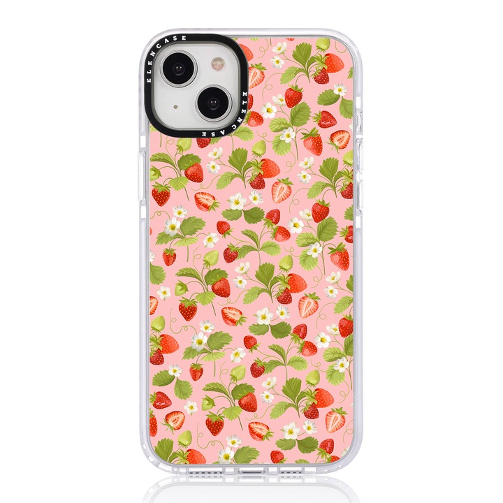 Защитен калъф, за Apple iPhone 14 Plus, Elen Case Botanical Strawberry с бяла рамка