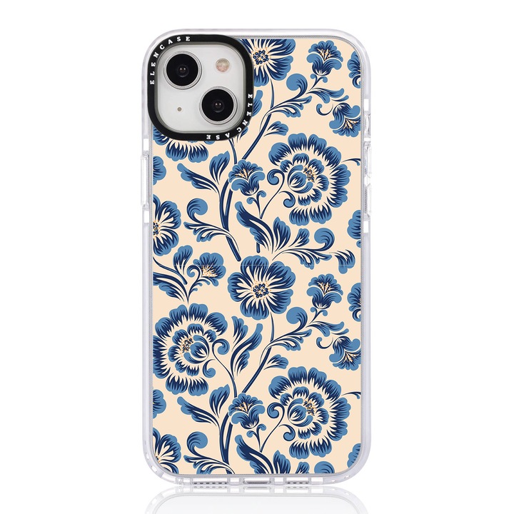 Защитен калъф, за Apple iPhone 14 Plus, Elen Case Blue Floral с черна рамка
