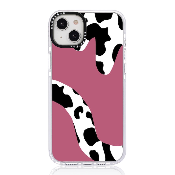 Защитен калъф, за Apple iPhone 14 Pro Max, Elen Case Розова крава с бяла рамка