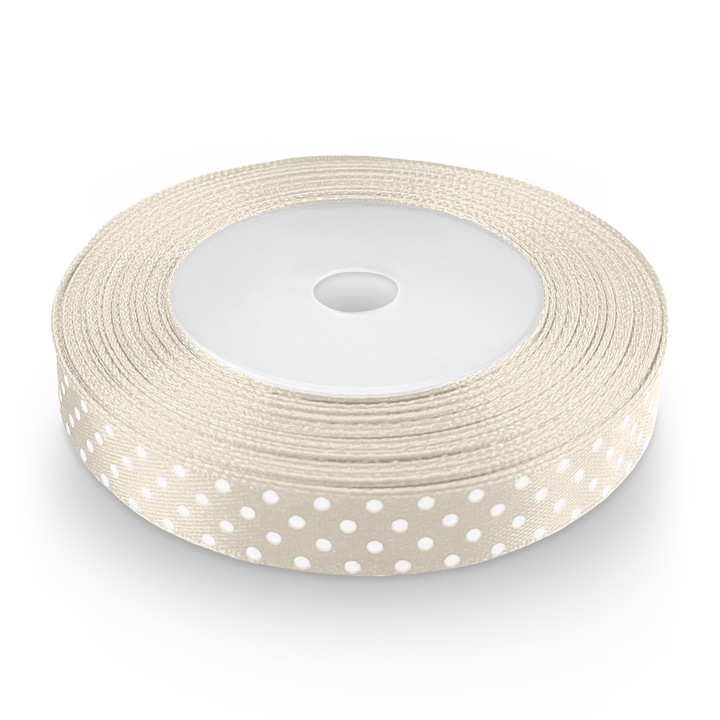 Díszítő szalag pöttyökkel, Netuno, Ideális meghívókhoz és üdvözlőlapokhoz, 12 mm, 22 m, Ecru színű