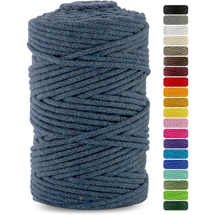 Snur pentru macrame, Netuno, Bumbac, 3 mm, 100 m, Denim deschis