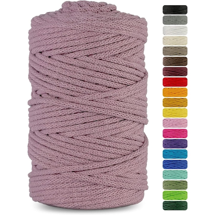 Snur, Weba, Bumbac, 5 mm, 100 m, Roz