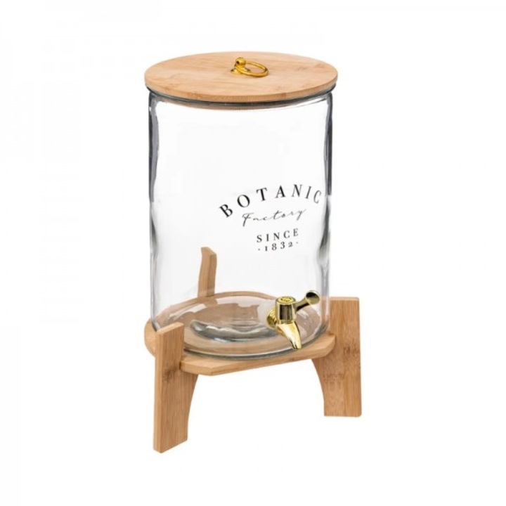 Dispenser pentru bauturi racoritoare cu suport din bambus, Botanic Factory, 8 litri