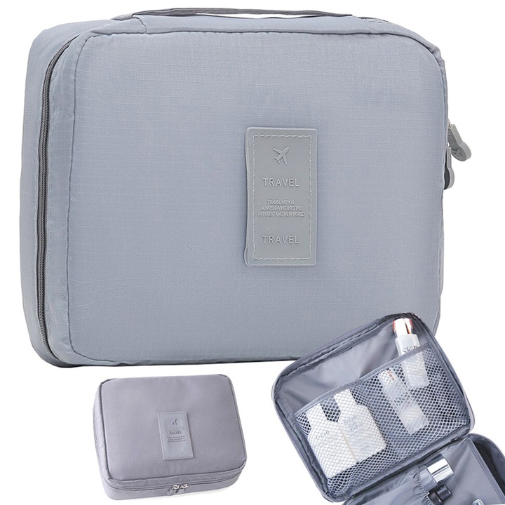 Geanta pentru cosmetice, Verk Group, 20,5 cm x 17 cm x 8 cm, gri