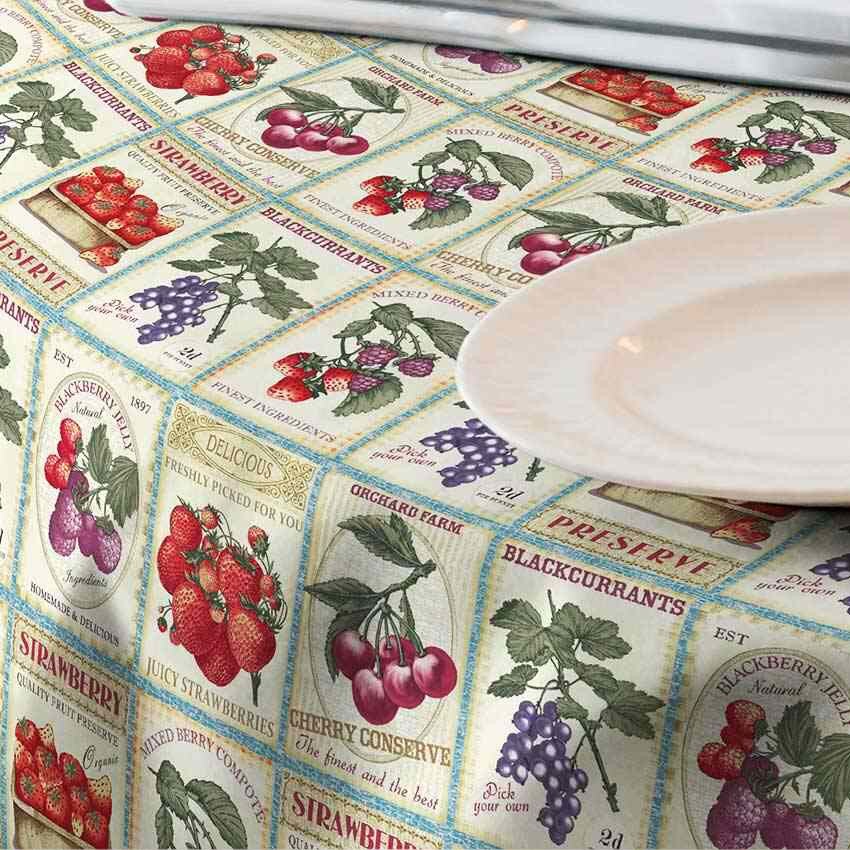 Fata de masa impermeabila (teflonata), Casa de bumbac, Strawberry, Rotunda, diametru 140 cm, Model fructe