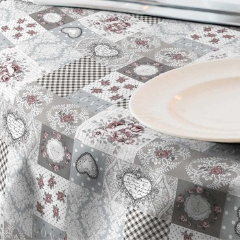 Fata de masa anti-pete Casa de bumbac, Lia, 180x140 cm, Model Vintage, trandafiri si inimioare Fata de masa anti-pete Casa de bumbac, Lia, 180x140 cm, Model Vintage, trandafiri si inimioare
