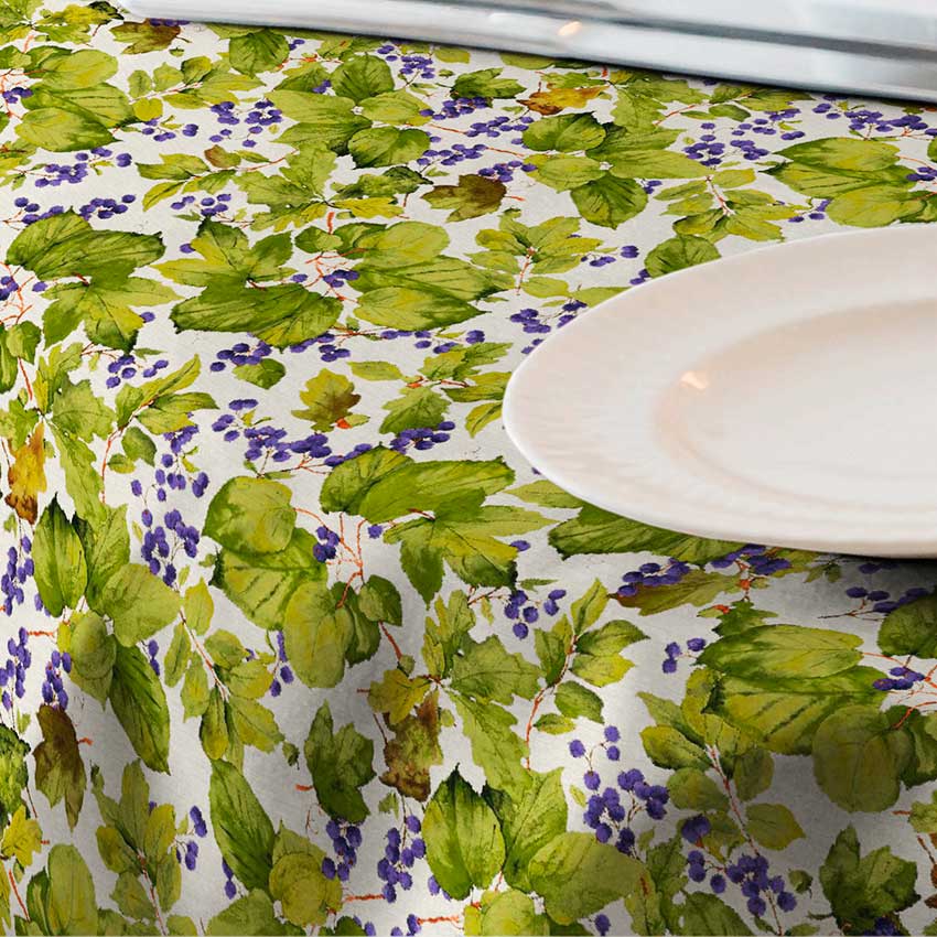 Fata de masa anti-pete Casa de bumbac, Sarada, 180x140 cm, Model Iedera, verde si mov