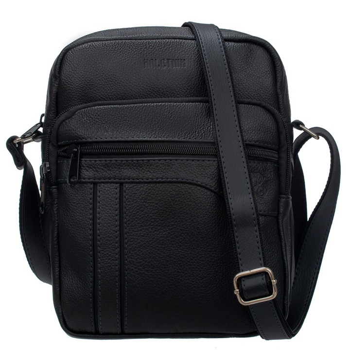 Férfi táska, Kaletnik, Természetes bőr, Fekete