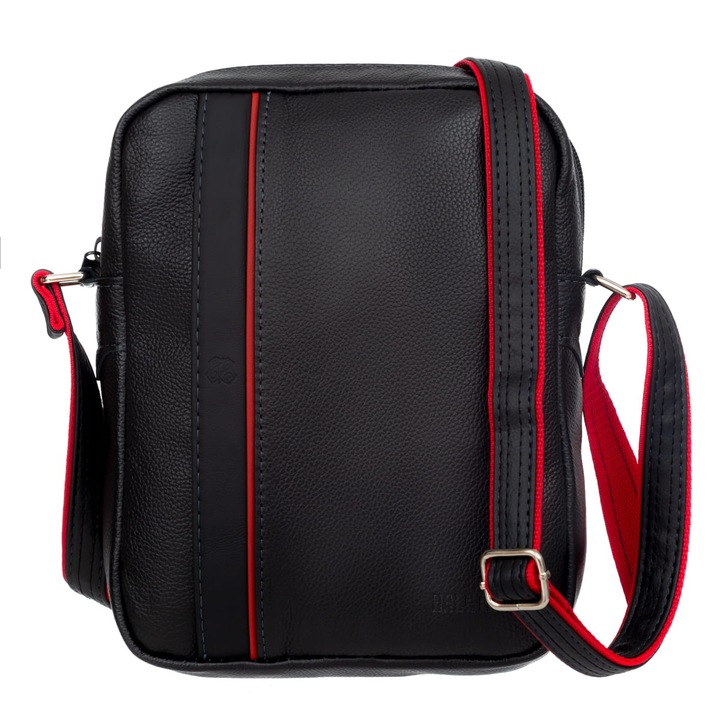 Férfi kézitáska, Kaletnik, Bőr, 20 x 20 cm, Fekete/Piros