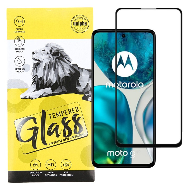 Motorola Moto G52 / G71s / G72 / G82 kompatibilis üvegfólia, előlapi, 9D, edzett, hajlított, fekete kerettel
