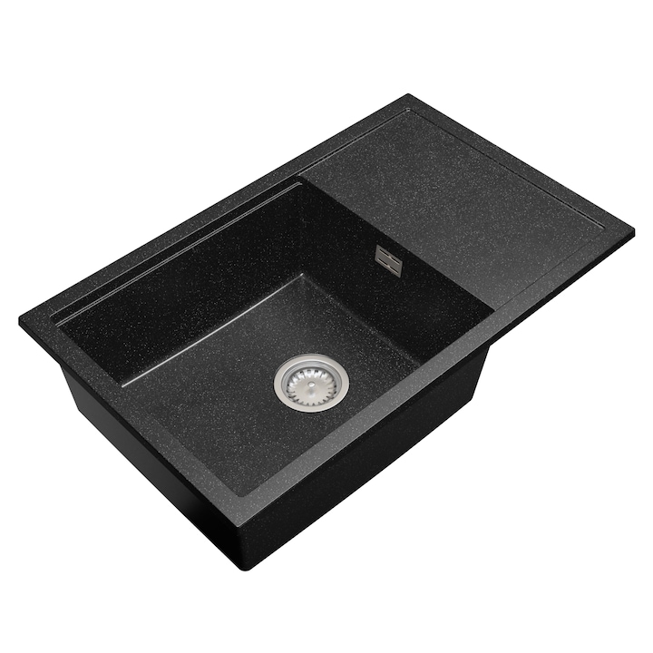 Chiuveta Granitan Roja, 800x500 mm, Negru, 1 Chiuveta/Sifon, Unicameral, Material Compozit Granit, Adancimea Camerei 205 mm, Diametru Evacuare 90 mm