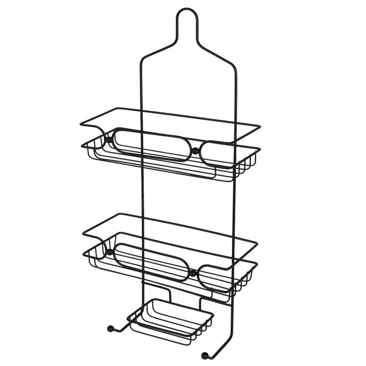 Rafta Pentru Dus, Vilde, 61x28.5x12.5x70 cm, Metalica, Inoxidabila, Montare Fara Gaurire, Spatiu Suplimentar De Depozitare, Neagra