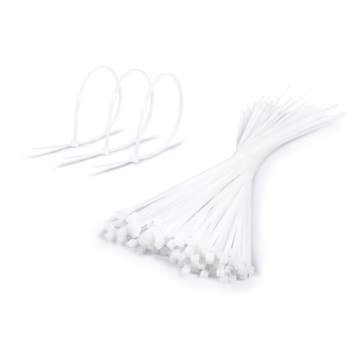 Legatura de cablu 4x300mm, alb, 100pcs