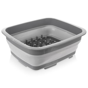 Suport Pentru Vase, Orion, 37x31.5x14.5 cm, Pliabil Cu Functie De Chiuveta, Fabricat Din Silicon Termoplastic Rezistent, Posibilitate De Utilizare Ca Chiuveta, Usor De Curatat, Gri Deschis