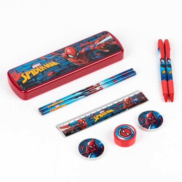 Set cu 9 accesorii pentru scolari, Spiderman, Multicolor