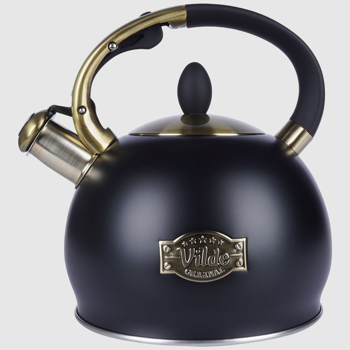 Fierbator Cu Fluier, Vilde, Capacitate: 3 Litri, 22.5 cm, Material: Otel Inoxidabil, Inaltime: 22.5 cm, Maner Soft Touch, Calitate Inalta A Materialelor, Negru