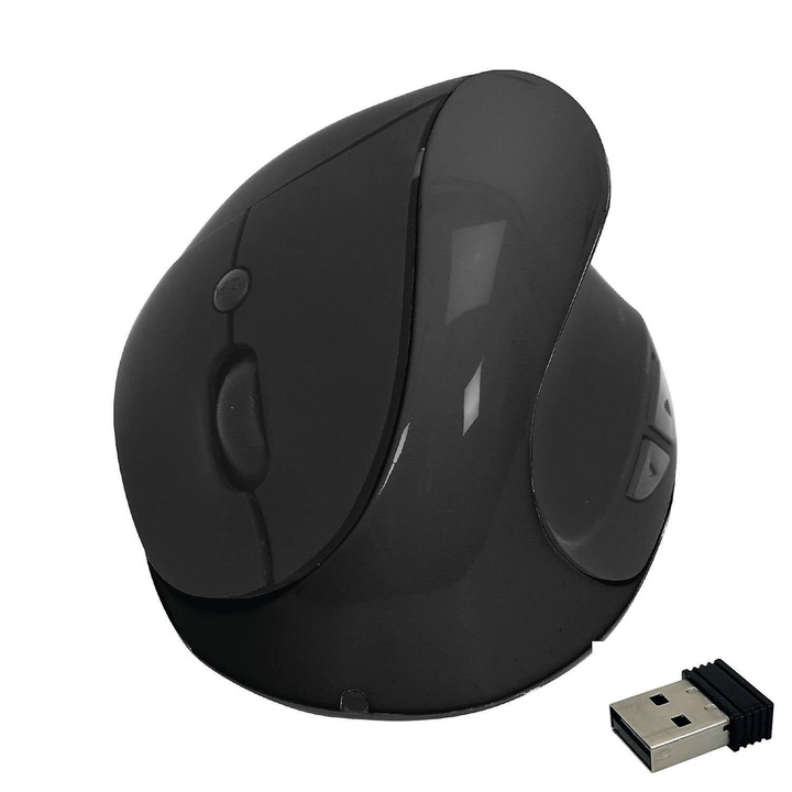 Mouse vertical ergonomic, Wireless, 2.4 G, DPI cu 3 trepte reglabile 800/1200/1600, Negru