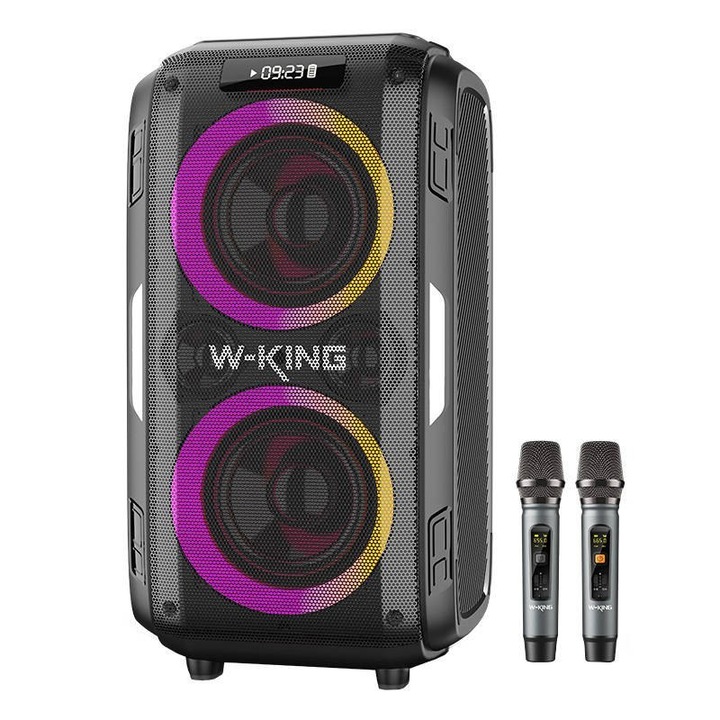 Boxa wireless, W-KING, 53.55 x 27.4 x 25.65 cm, 18000 mAh, 120 W, Negru