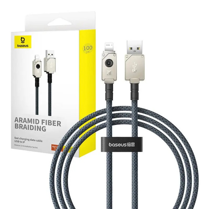 Cablu de incarcare rapida pentru Apple, Baseus, USB/Lightning, 1m, 2.4A, Gri