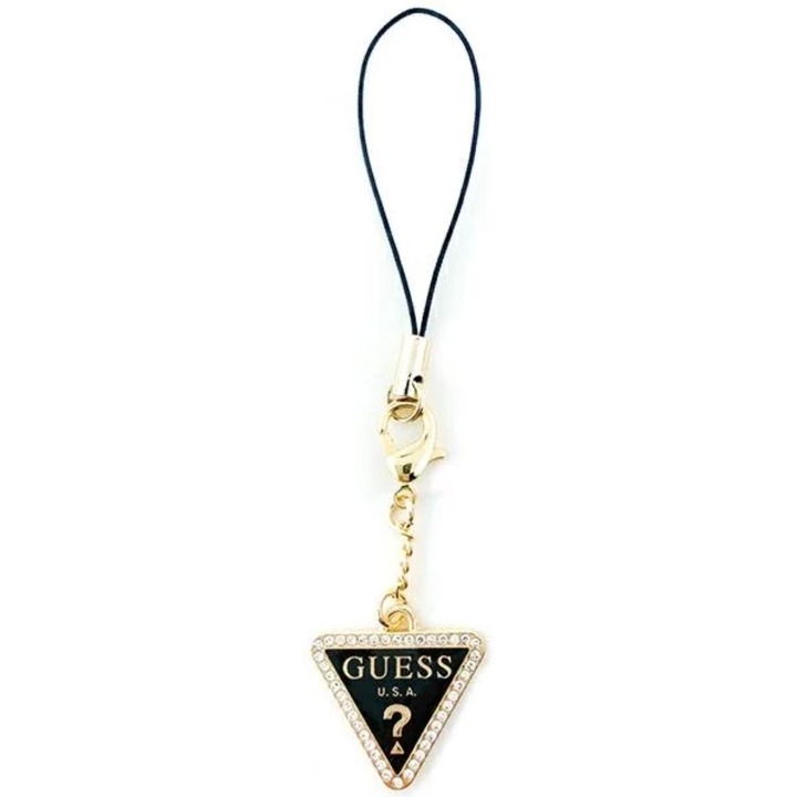 Snur / Pandantiv Guess telefon Strass Triangle Metal Logo Negru