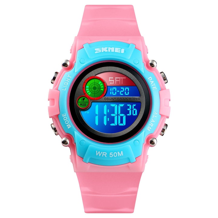 Ceas digital pentru copii SKMEI Happy, Roz / Albastru