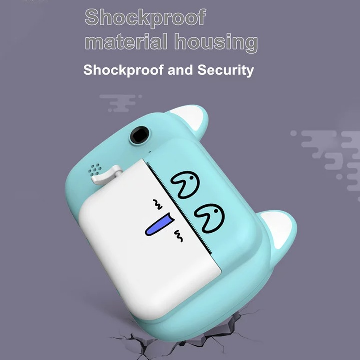 Детска фото/Видео Камера DacEnergy©, Модел Котка, Двойна Камера, 2,4 Инча IPS Цветен Екран, 24 MP Резолюция На Снимките, Черно-Бял Преносим Печат, Син Цвят