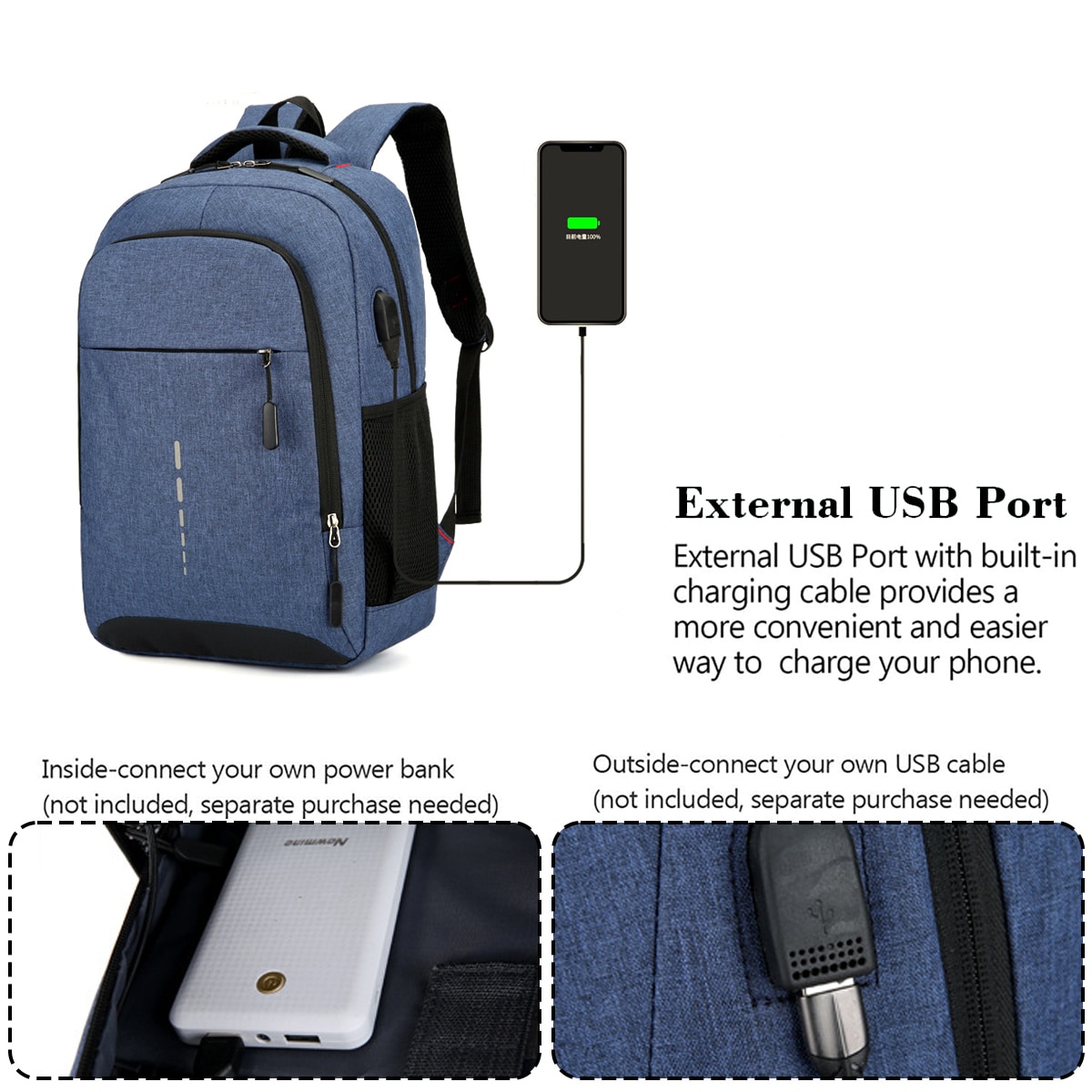 Rucsac laptop din material Oxford cu port USB, compartiment pentru laptop 14 inch, buzunar antifurt, rezistent la apa, grena, 44 x 30 x 13 cm