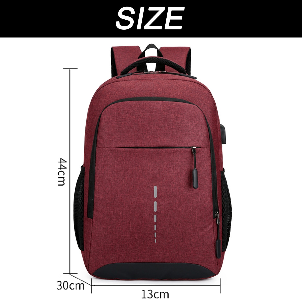 Rucsac laptop din material Oxford cu port USB, compartiment pentru laptop 14 inch, buzunar antifurt, rezistent la apa, grena, 44 x 30 x 13 cm