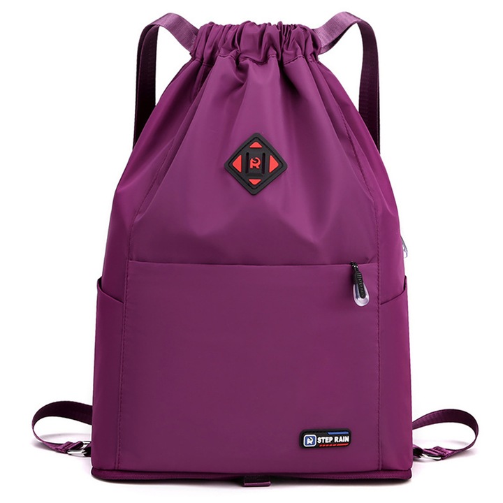 Rucsac cu snur, impermeabil, capacitate mare, violet, 45x31x13 cm, Nailon