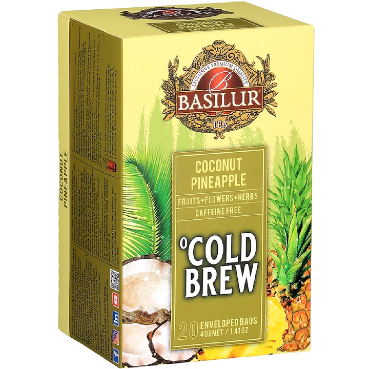 Ceai rece Cold Brew din fructe, flori si plante, Cocos & Ananas, fara cofeina, 20 plicuri x 2g, Basilur Tea