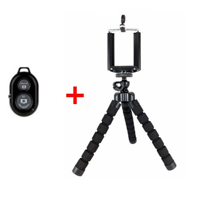 Мини статив трипод 1Tech, Модел XLCELL-03, За смартфон и фотоапарат, С Bluetooth дистанционно, Гъвкави крака, Черен