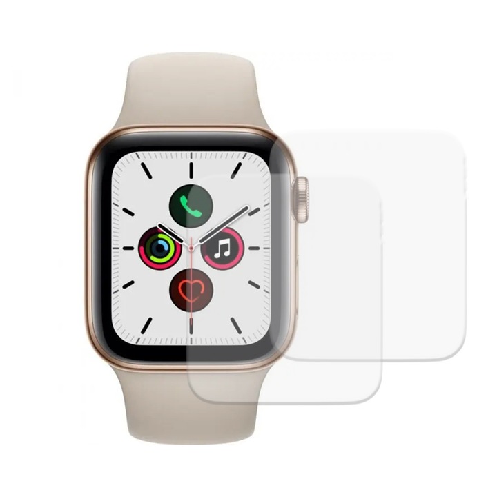 Set 2 x Folie compatibila cu Apple Watch 5 40 mm, InvisiFlex Full Glue, Silicon hydrogel regenerabil, Anti soc si anti spargeri, SlimLine NanoShield, Transparenta