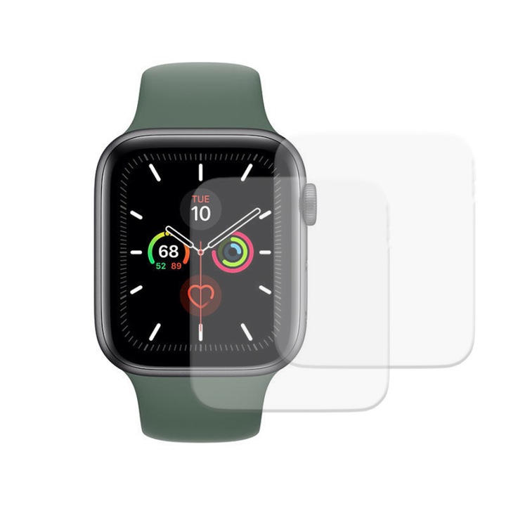 2 db Apple Watch 5 40 mm-es filmmel kompatibilis filmkészlet, InvisiFlex Full Glue, Regenerálható szilikon hidrogél, ütés- és törésgátló, SlimLine NanoShield, átlátszó