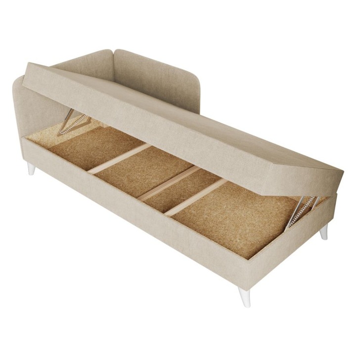 Pat o persoana Soft, rabatabil, tapitat stofa, 194 x 84 x 90 cm, Crem