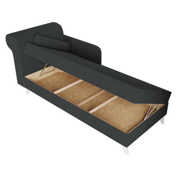 Pat o persoana Round, rabatabil, tapitat stofa, 225 x 84 x 86, Gri Inchis