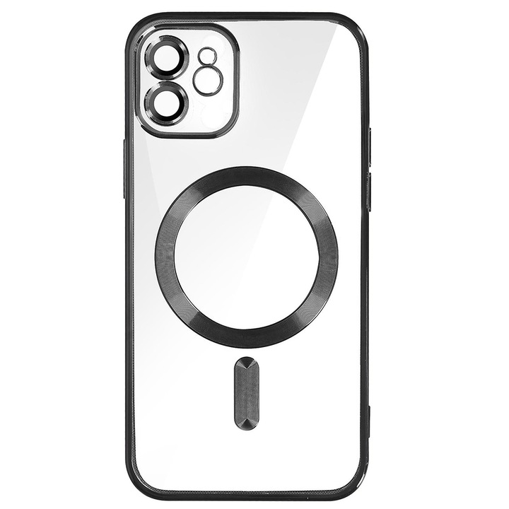 Калъф MagSafe, съвместим с Apple iPhone 11, Snap-On Electroplate, защита на камерата, галванизирани ръбове, магнитна приставка, броня, съвместима с безжично зареждане MagSafe, черен/прозрачен