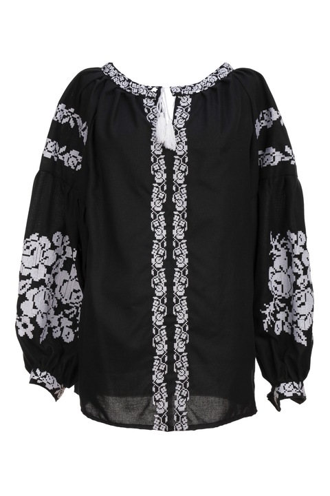 Ie dama, culoare neagra, cu model floral alb, marimea 48 RO