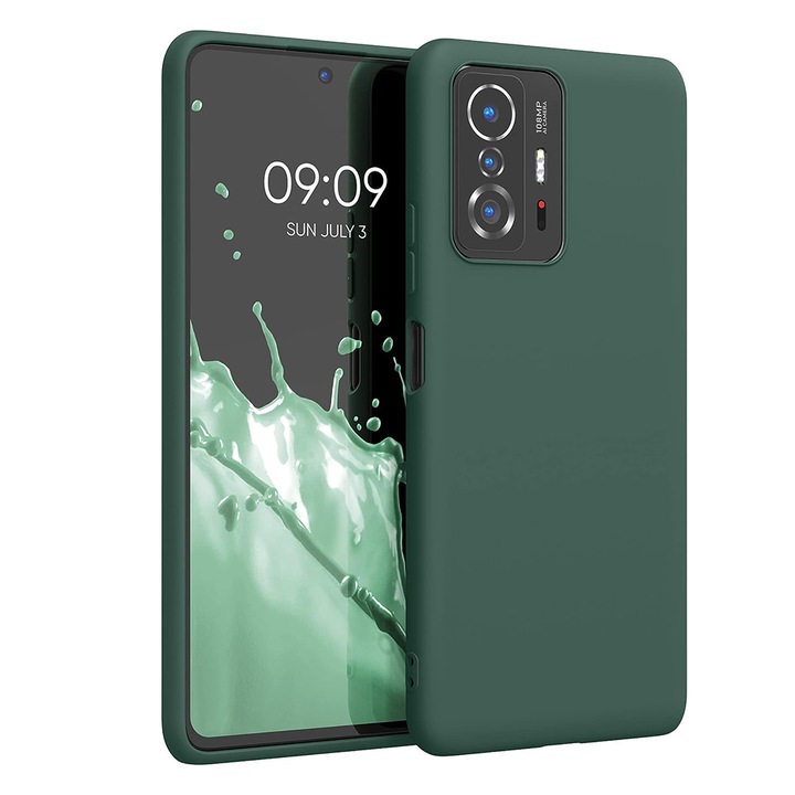 Husa Silicon TPU G-Tech Liquid, Compatibil cu Xiaomi 11T 5G / 11T Pro 5G, din silicon, Verde Inchis