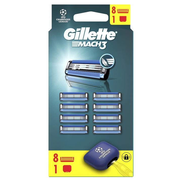 Rezerve aparat de ras Gillette Mach3 editie limitata UEFA Champions League, Husa de calatorie, 8 buc