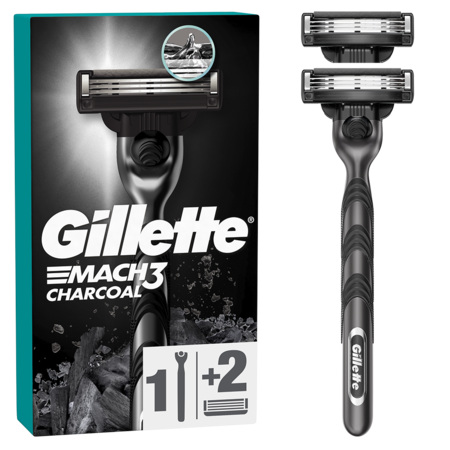 Aparat de ras Gillette Mach3 Charcoal, 1 maner + 2 rezerve