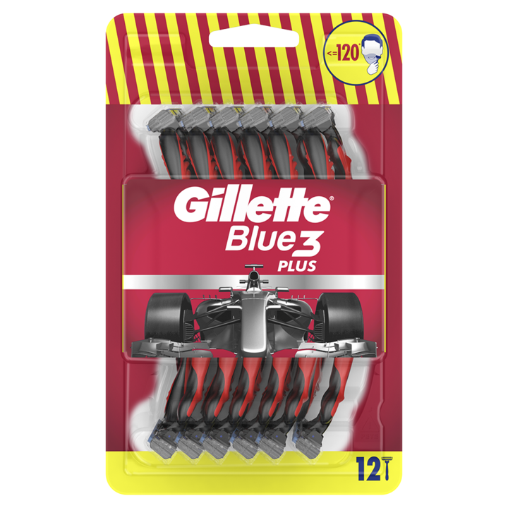Gillette Blue3 Plus, eldobható borotva, piros, 12 db